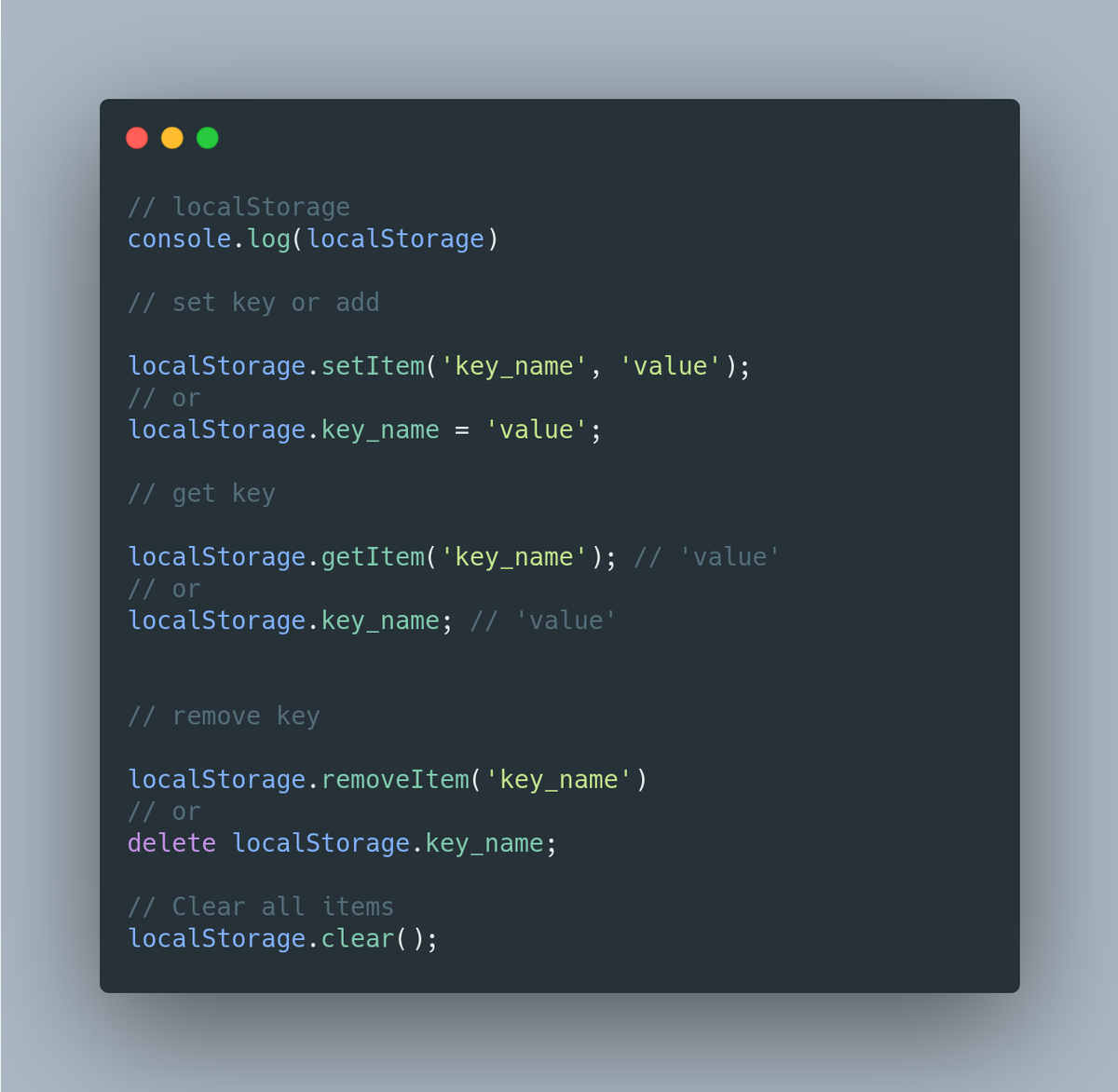مثال استخدام localStorage في JavaScript