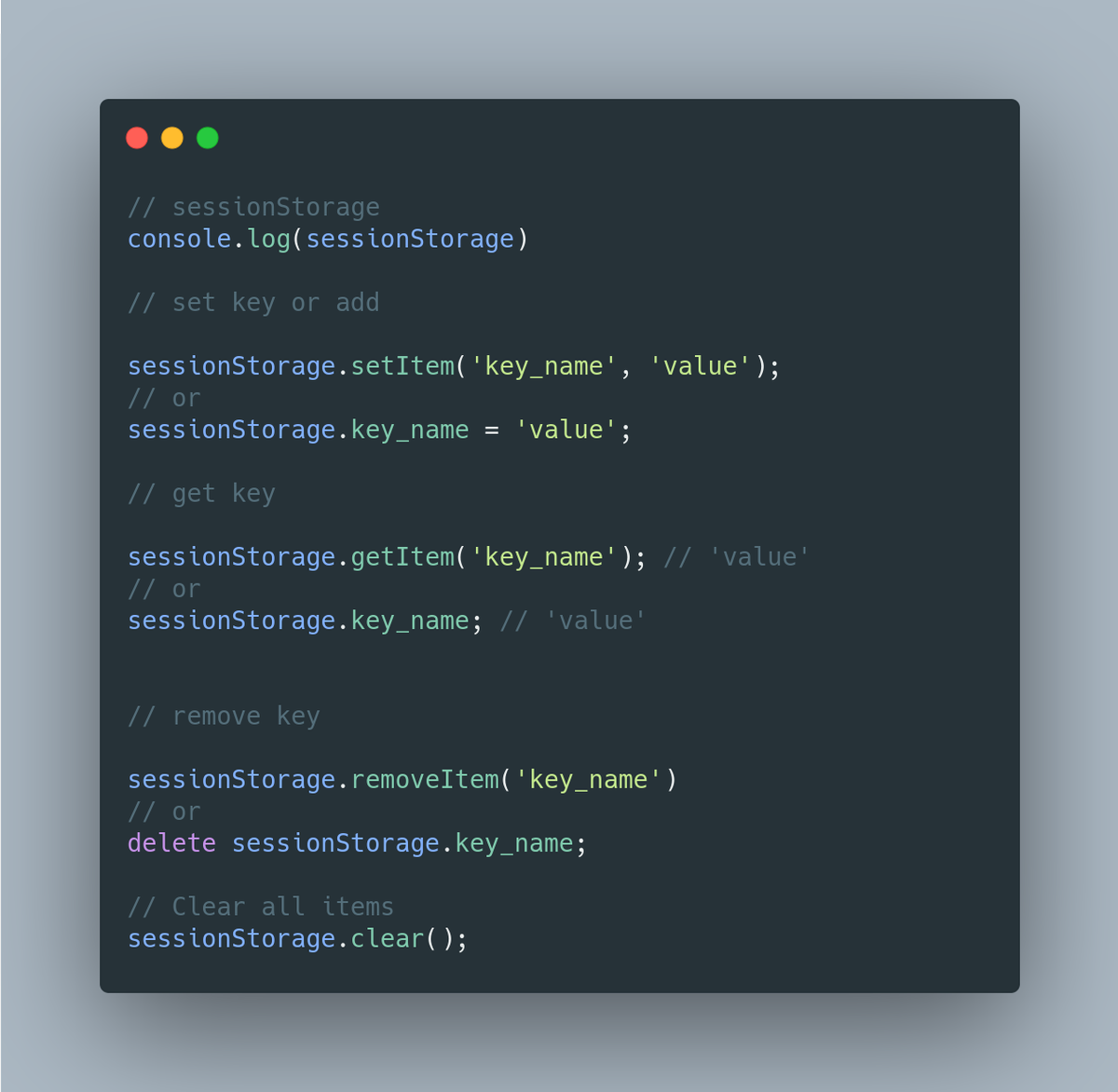 مثال استخدام sessionStorage في JavaScript
